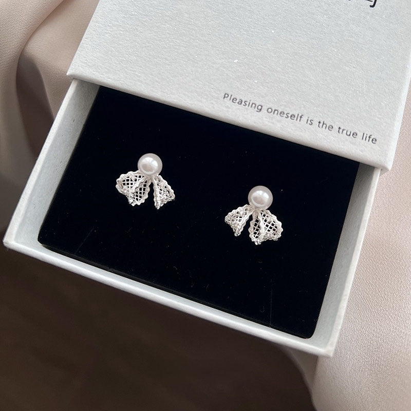 French Style Metal Lace Bow Pearl High-grade Exquisite Rings