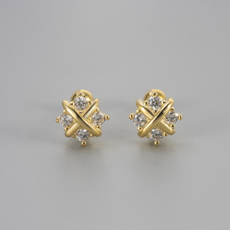 Screw Niche Exquisite Shining Diamond Graceful Stud Earrings