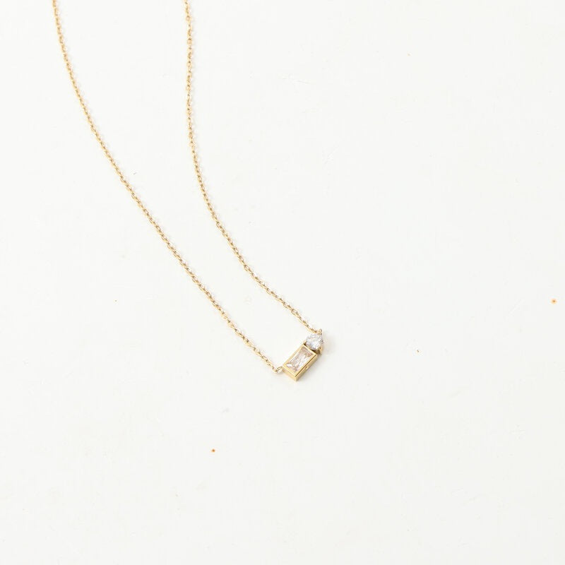 Rectangular Zircon Round Stitching Titanium Steel Gold Necklace
