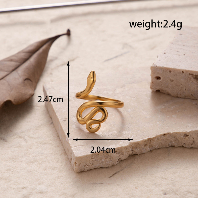 Steel Fashion Stainless Love Snake-shaped Ginkgo Leaf Special Ring