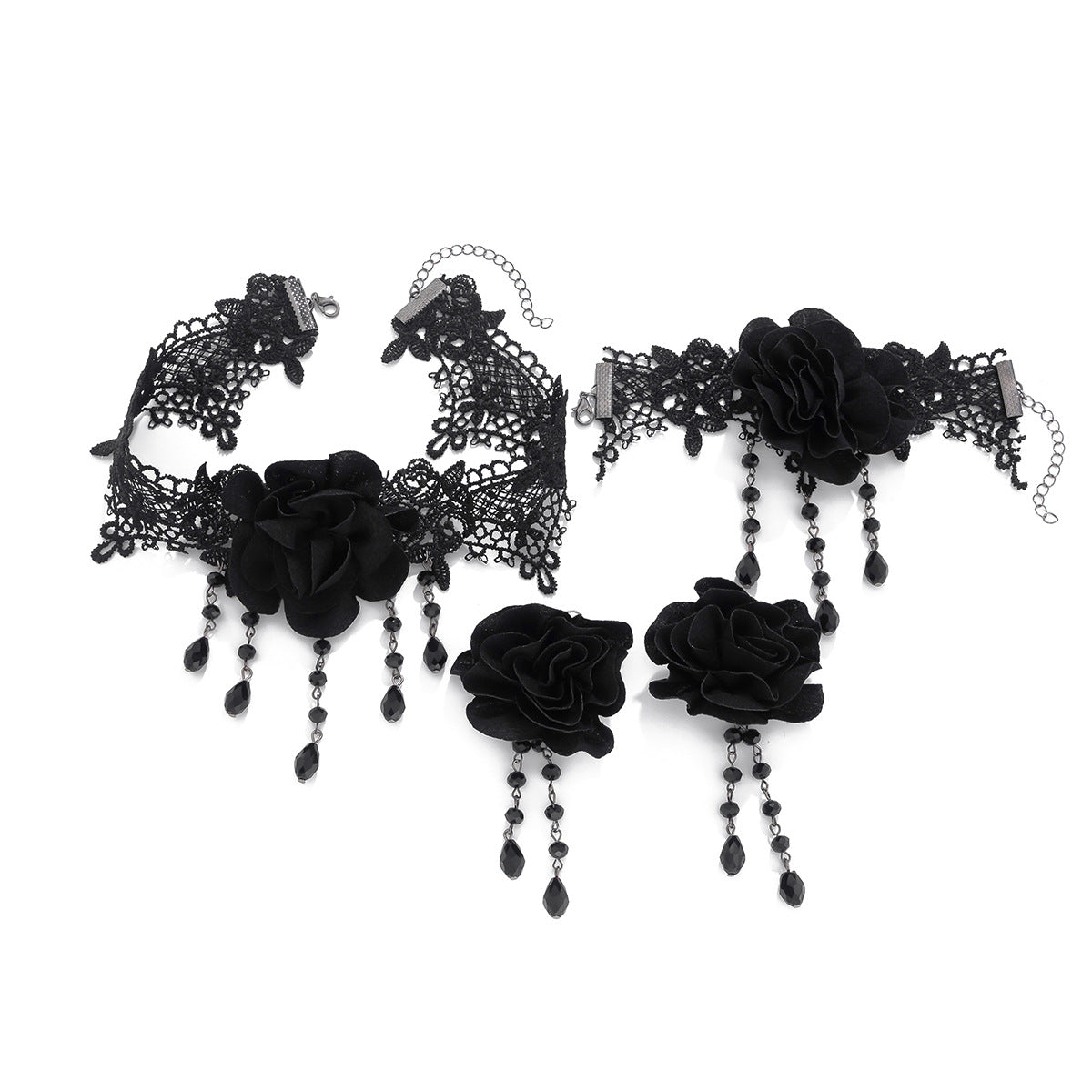 Ornament Personality Black Lace Tassel Gothic Style Crystal Bracelets