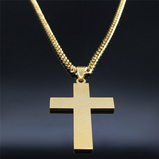 Men's Steel Cross Shelf Geometric Lines Golden Necklaces
