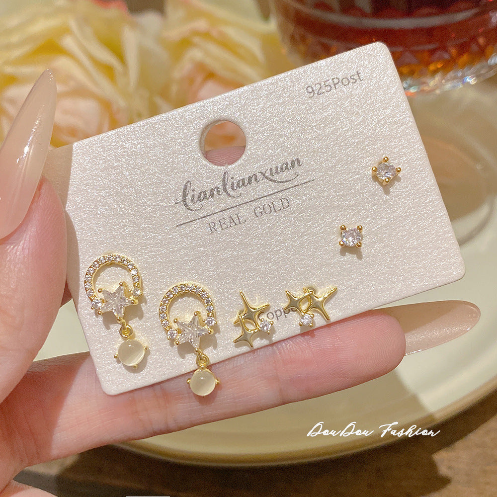 Women's Needle One Card Three Pairs Earings Small Delicate Summer High-grade Stud Earrings