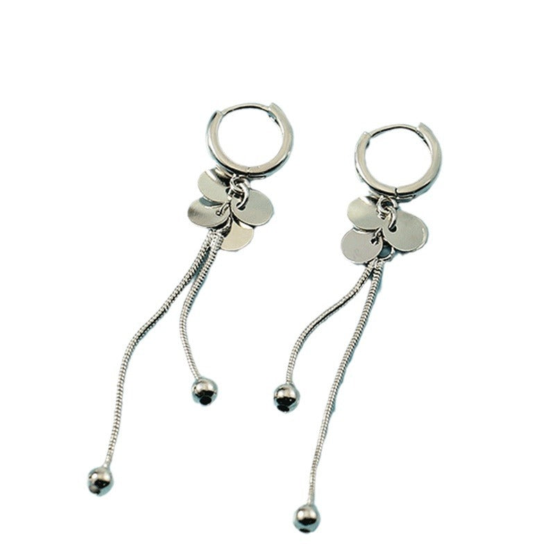 Women's Round Beads Clip Temperament Wild High-grade Simple Tassel Long Ear Buckle