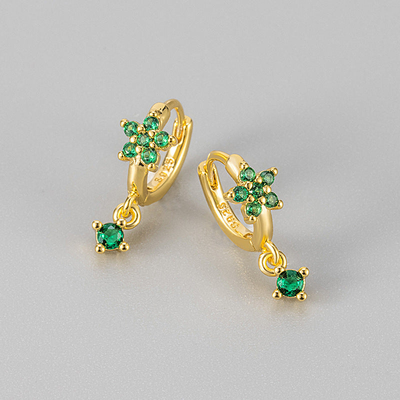 Multicolor Zircon Plum-shaped Personality Fashion Flower Ear Buckle