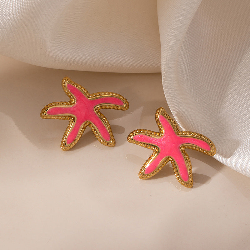 Women's Style Dripping Starfish Stainless Steel Light Luxury Temperament Stud Earrings