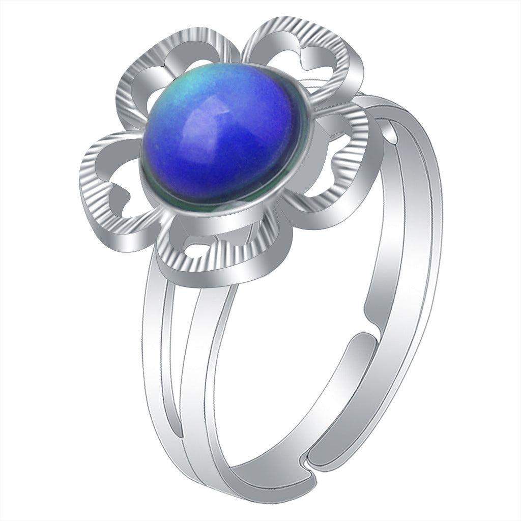 Women's Retro Oval Round Gem Temperature Change Adjustable Ring