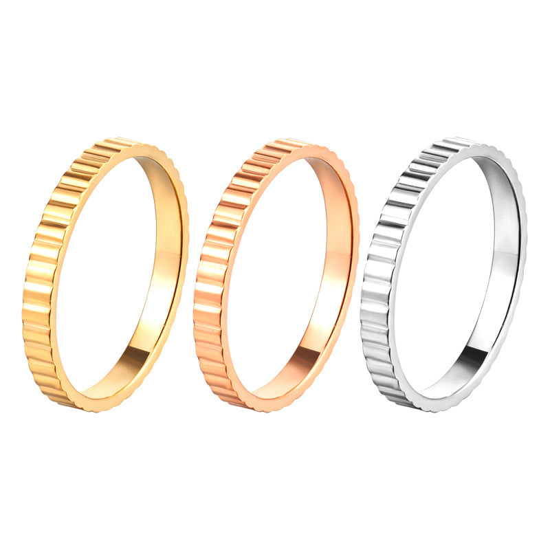 Vintage Simple Light Luxury Design Gear Stripe Rings