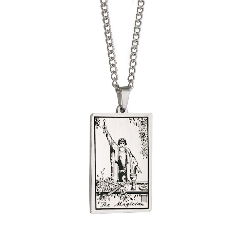 Zhang Tarot Titanium Steel Retro Rectangular Necklaces
