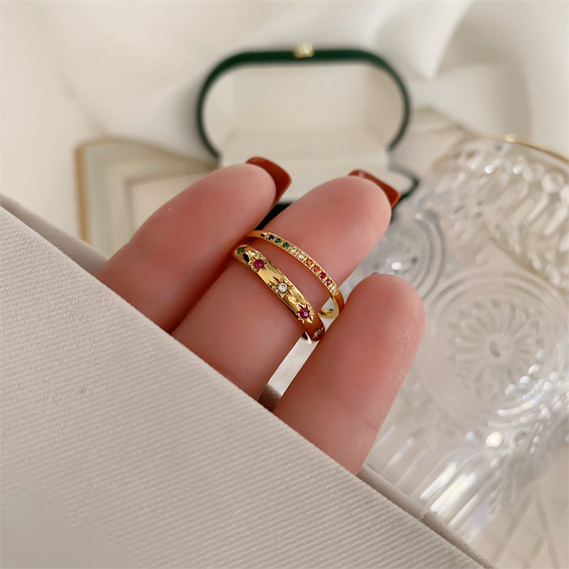 Plated Zircon Rhinestone Stackable Half Twin Diamond Index Rings