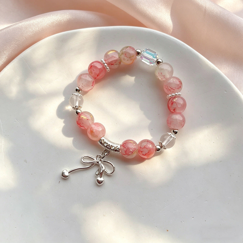 Women's Candy Color Floating Flowers Glazed Bow Cultural Creative Scenic Bracelet