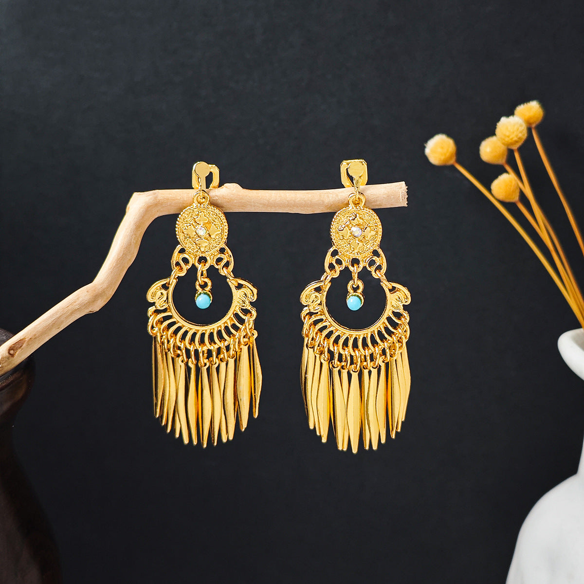 Long Water Drop Tassel Tourist Attractions Diamond Ears Earrings