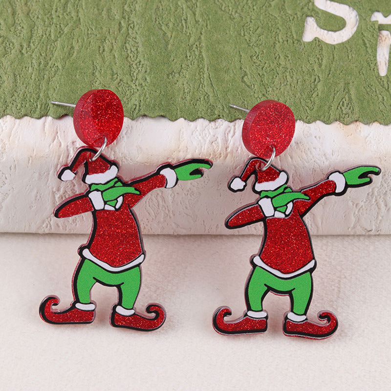 Christmas Niche Green Strange Acrylic Cartoon Earrings