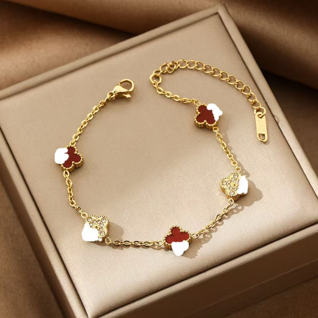 Four-leaf Clover With Diamond Real Gold Bracelets