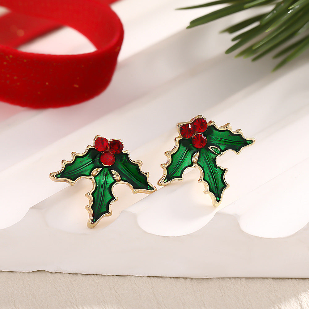 Fashion Elk Tree Snowflake Rhinestone Personalized Stud Earrings