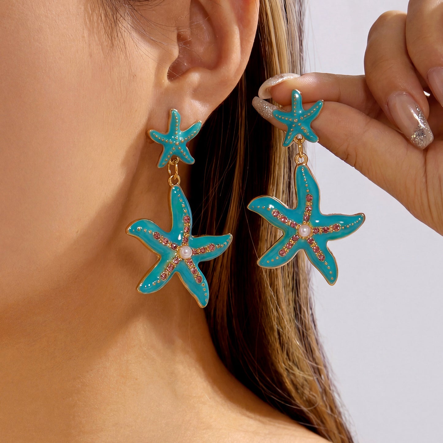Vacation Style Colorful Enamel Starfish Shell Earrings