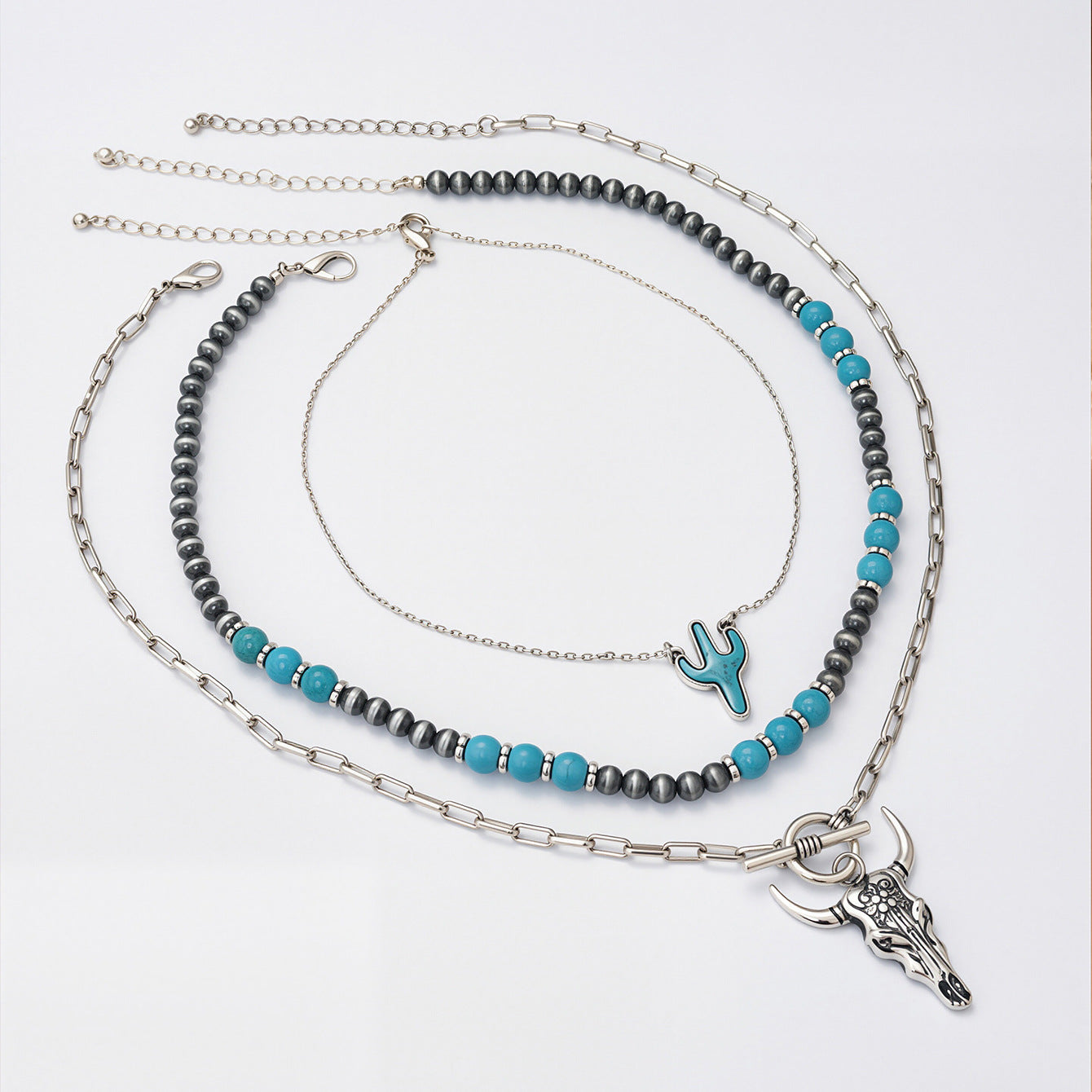 Bohemian Vacation Style Beaded Geometric Tophus Retro Western Denim Necklaces