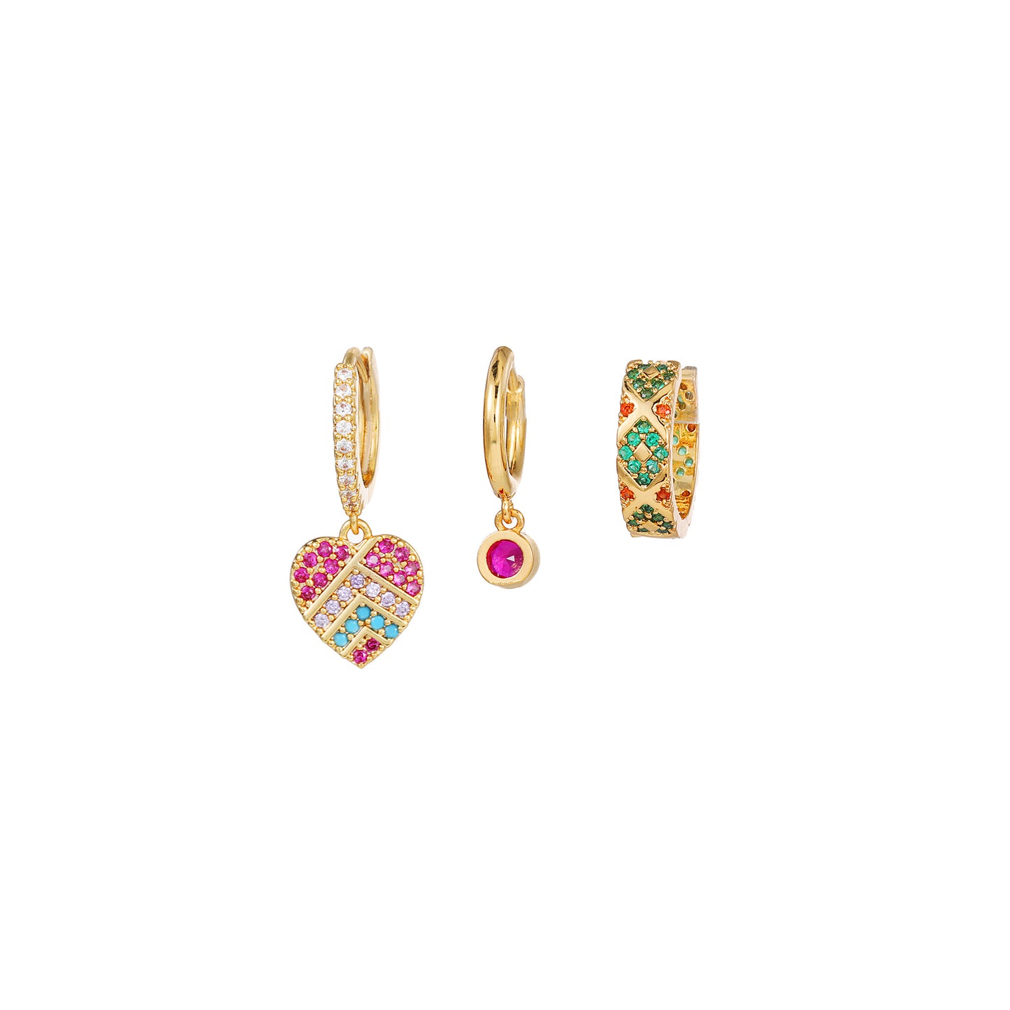 Stylish Fashion Trend Gold Zircon Three-piece Earrings
