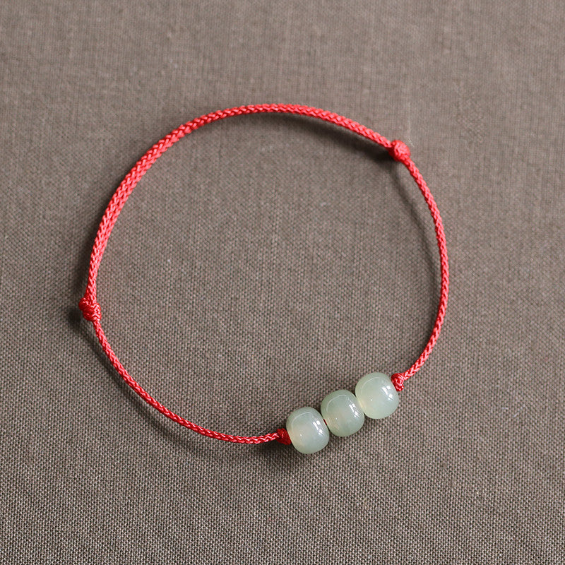 Women's & Men's Life Red Rope Jade Bead Woven Beads Bracelet