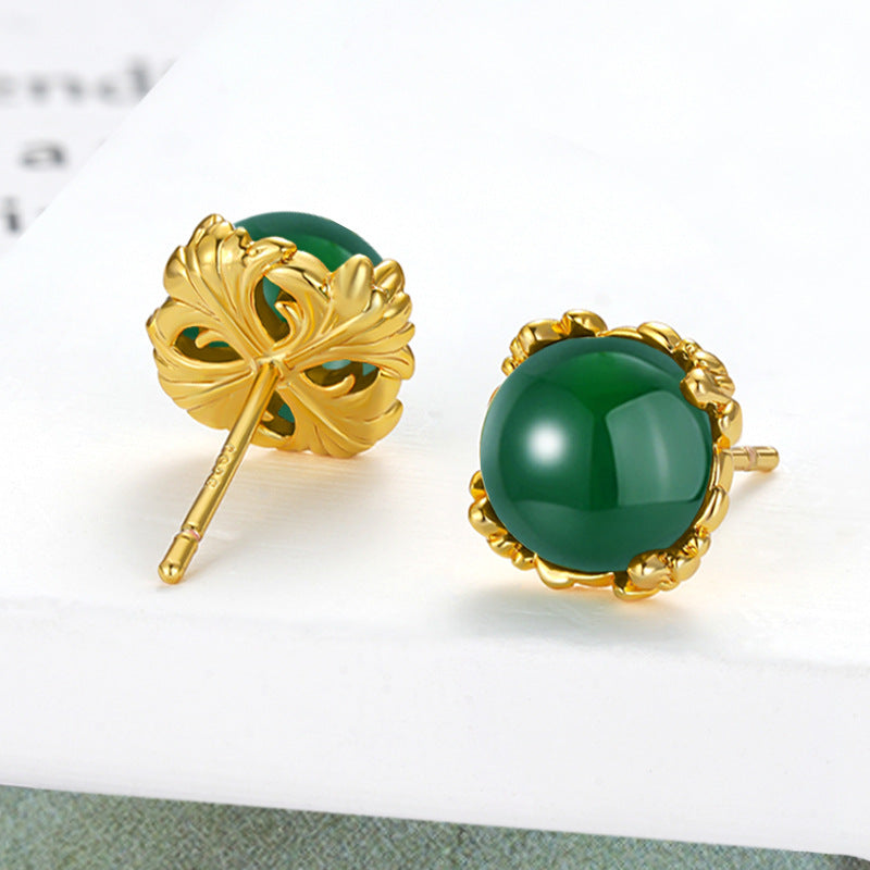 Jade Round Beads Red Green Agate Ear Fresh Rings