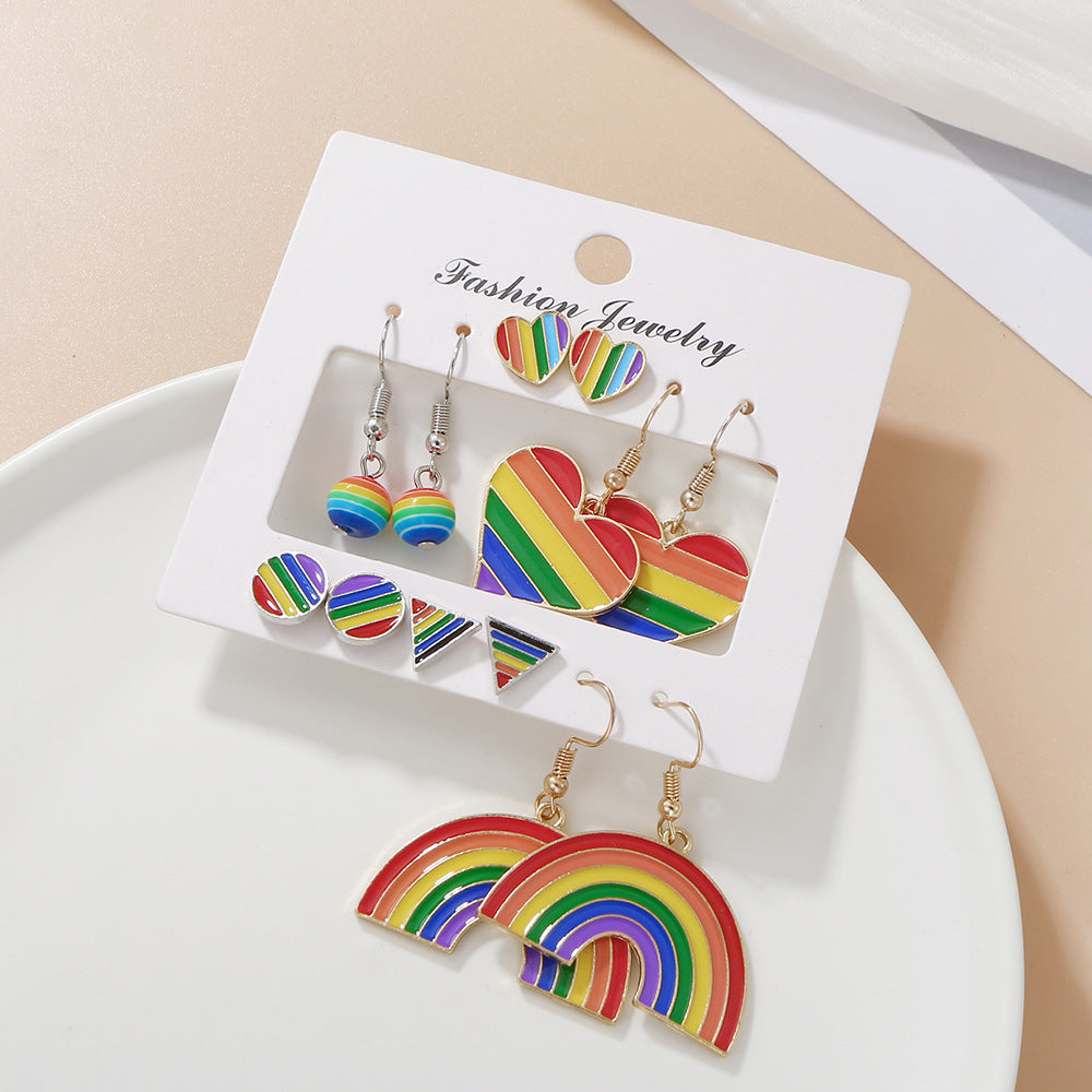 Women's Pairs Ear Style Alloy Dripping Design Diamond Rainbow Love Stud Earrings