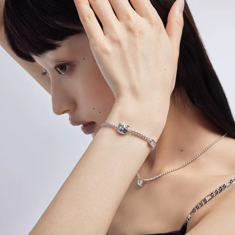 Source Hello Kitty Titanium Steel Adjustable Square Diamond Cuban Link Bracelets