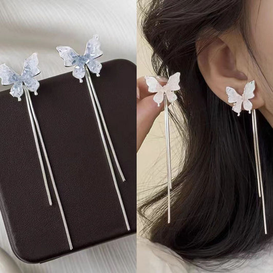 Pink Color Crystal Butterfly To Make Round Face Ear Stud Earrings