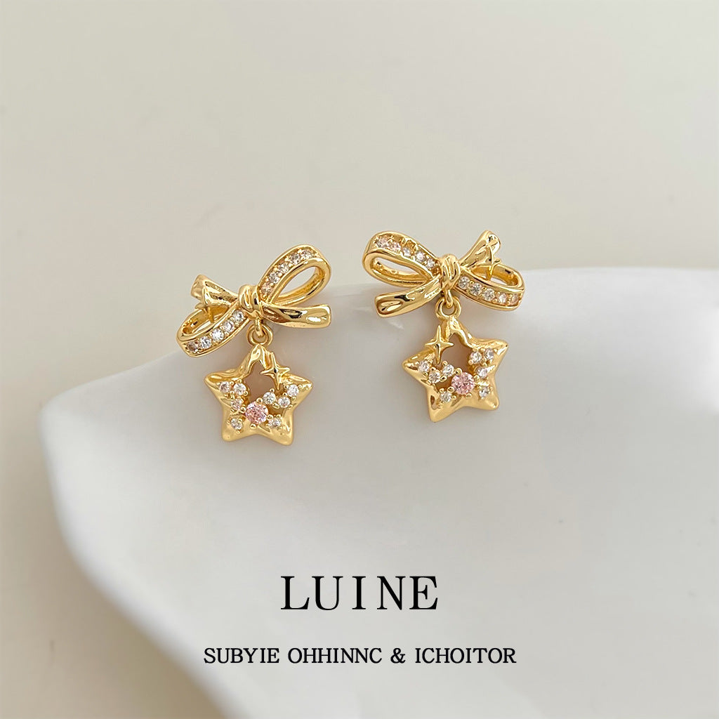 Personality Design Sier-plated Pin Micro Inlaid Zircon Earrings