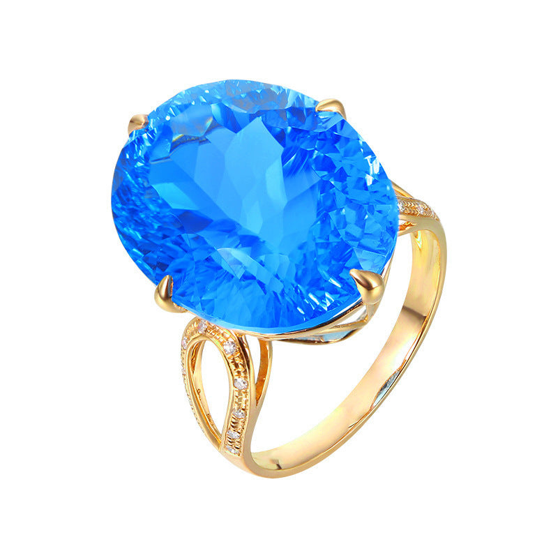 Big Diamond Colored Gems Open Imitation Swiss Blue Oval Natural Ring