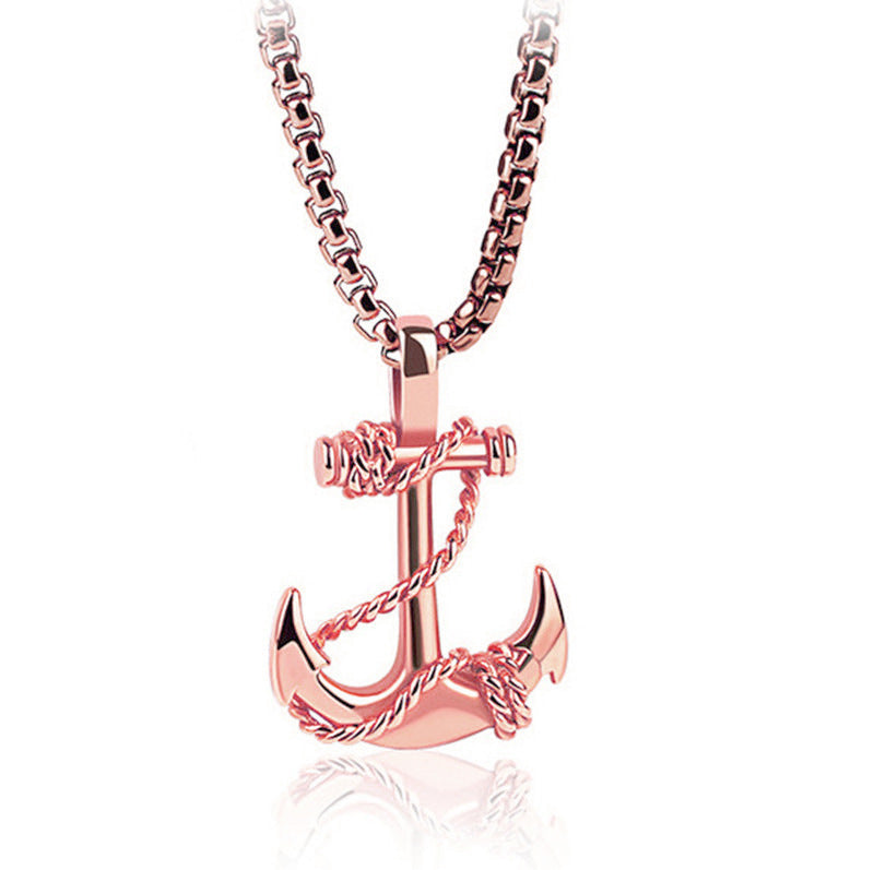 Men's Navy Boat Anchor-shaped Cross Titanium Steel Personalized Necklaces