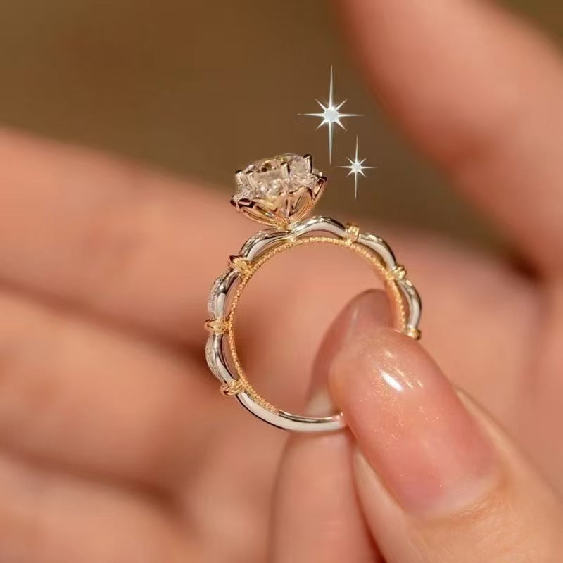 Eight Hearts Arrows Zircon Imitation Moissanite Female Male Six Claw Ring