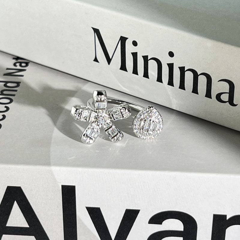 Diamond Flower Language Light Luxury Mix Match Personality Bow Tie Ring