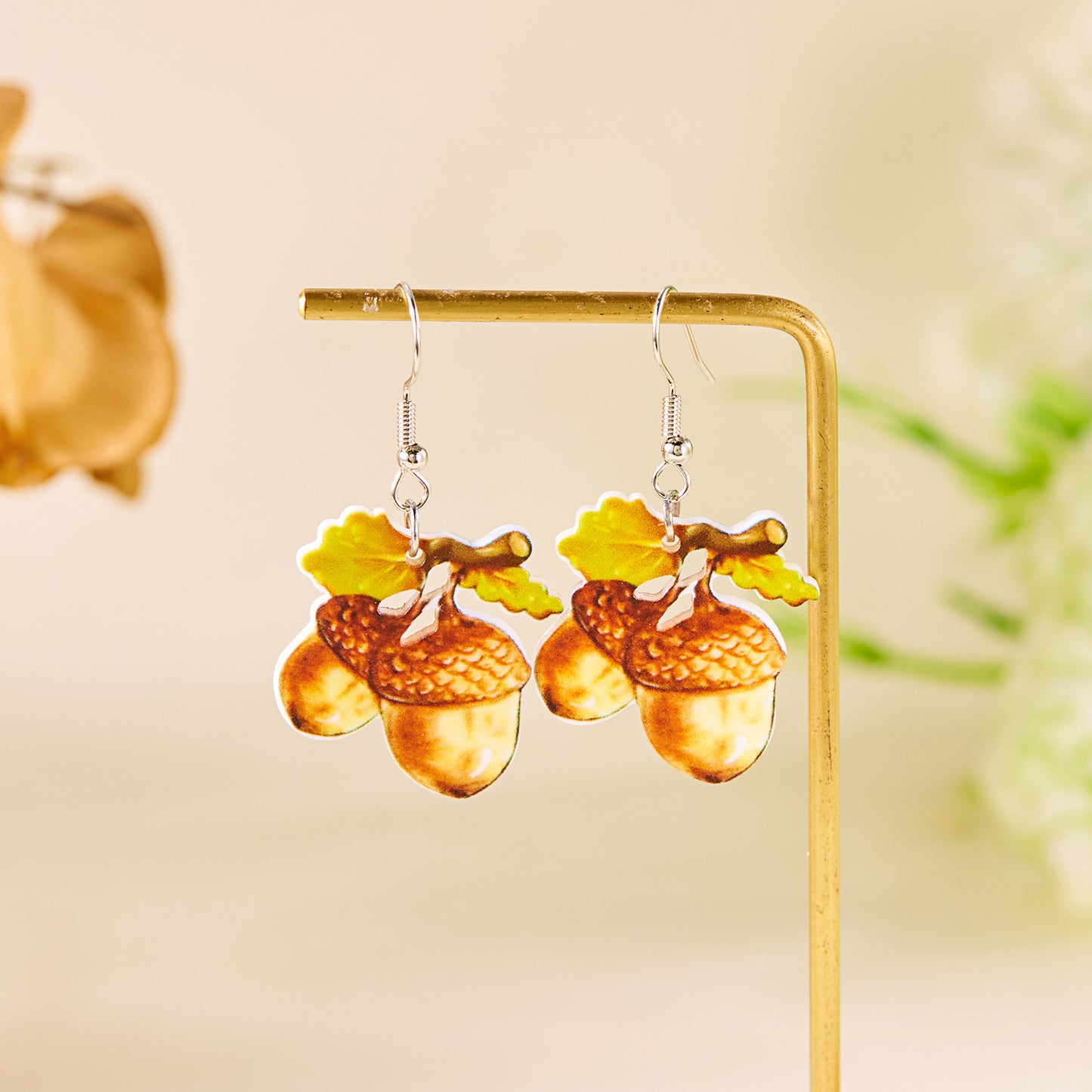 Acrylic Fashionable Autumn Squirrel Pine Cone Earrings