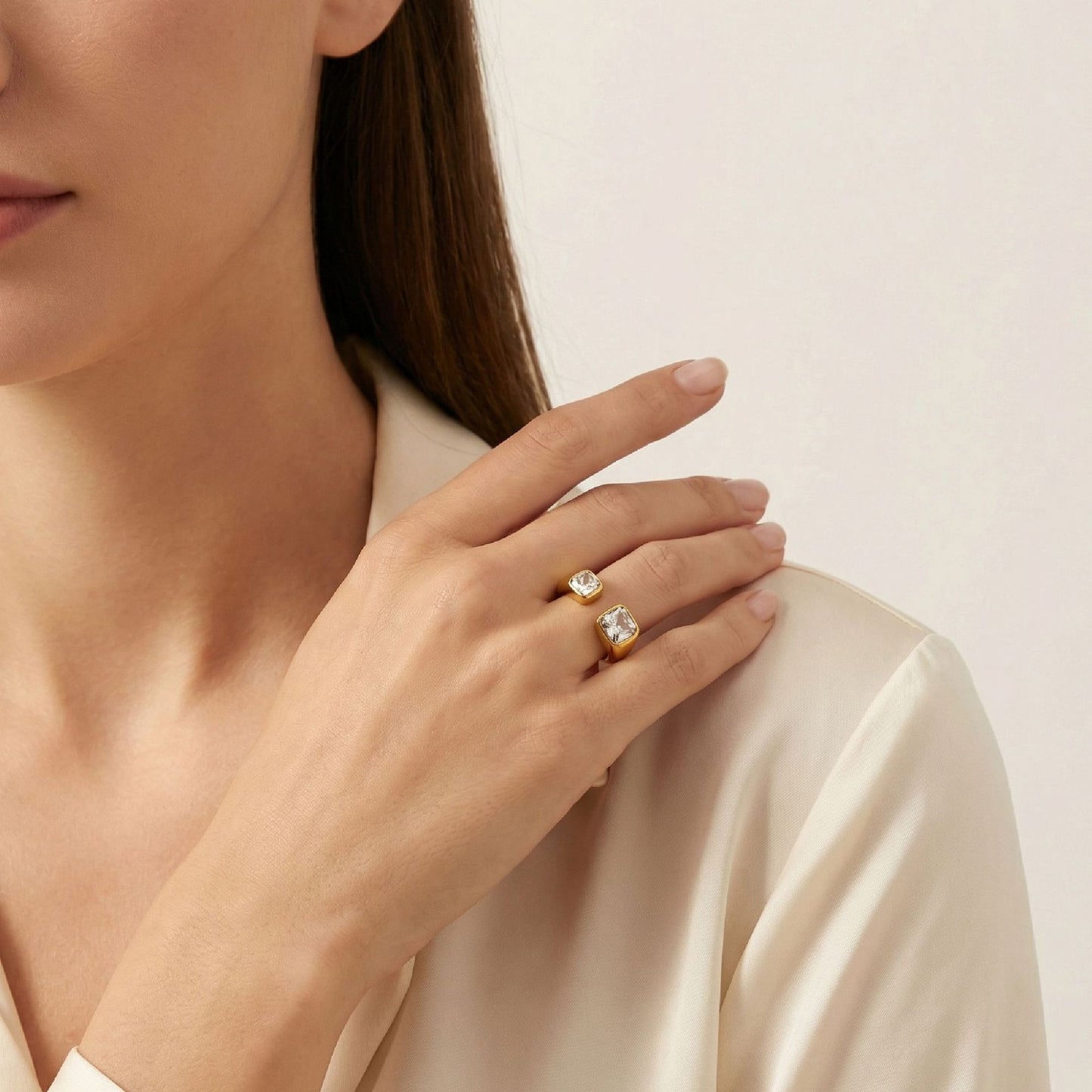 Women's Creative Retro Square Open-end Zircon Exquisite Ring