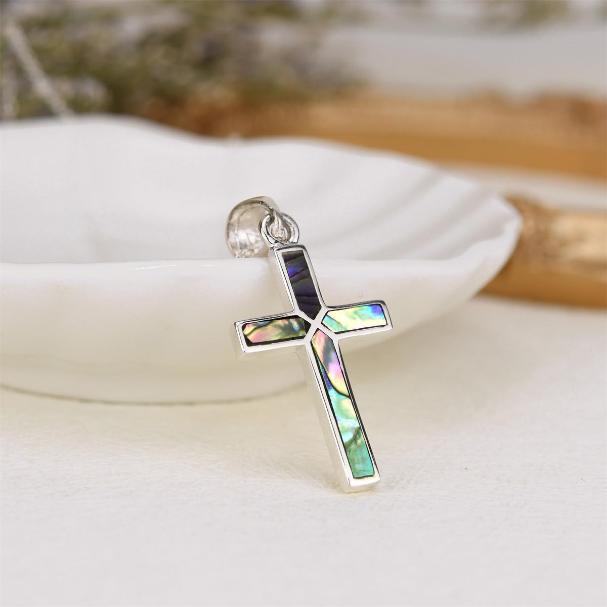 Women's Stainless Steel With Colorful Cross Inlaid Necklace