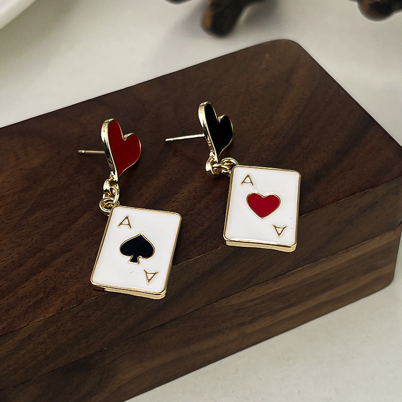 Women's Asymmetric Dripping Red Heart Spade Playing Card Simple Rings