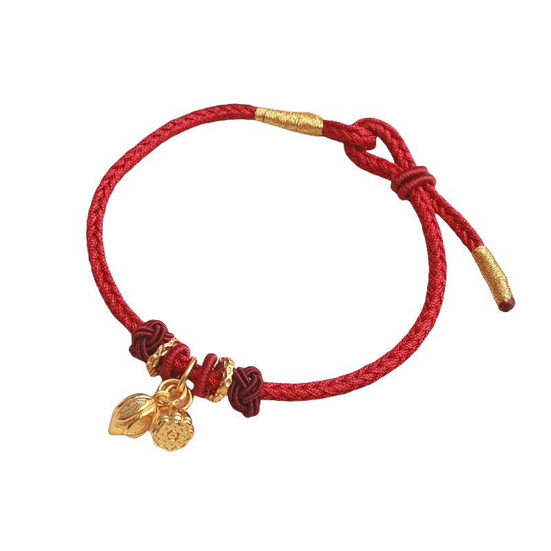 Women's & Men's Red Rope Alluvial Gold Ingot God Of Bracelets