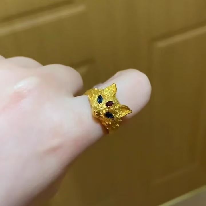 Gold Little Fox Advanced Inlaid Colored Gems Ring