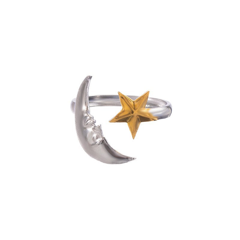 Women's Stainless Steel Star Moon Simple Flowers Titanium Index Ring