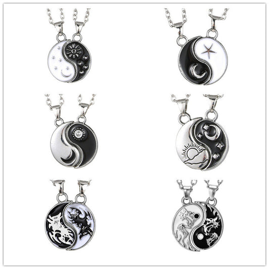Popular Sun Moon Lovers Appetizer Stitching Necklace