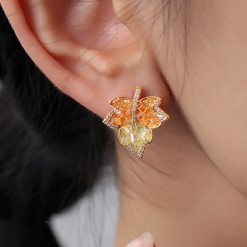 Ginkgo Leaf Golden Light Luxury High-grade Chinese Style National Rings