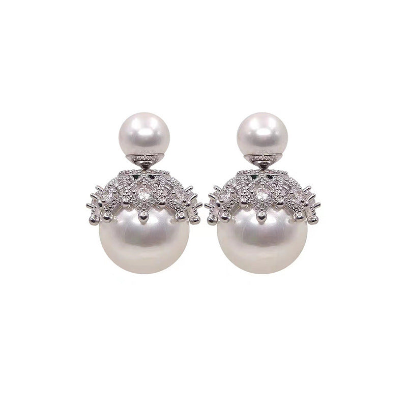 Double-sided Pearl Double Sides Ear Temperament Earrings