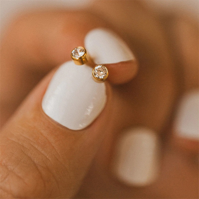 Rhinestone Color Niche Stainless Steel Gold Plated Ear Stud Earrings