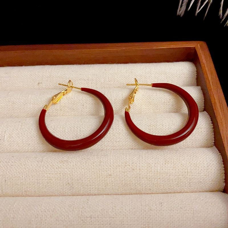 Retro Red Glaze Simple Exquisite High-grade Earrings