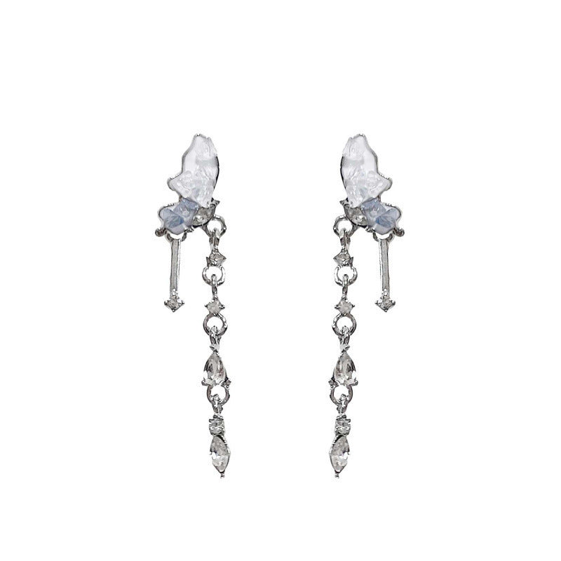 Debris Gradient Crystal Flowers Butterfly Female Special Interest Earrings