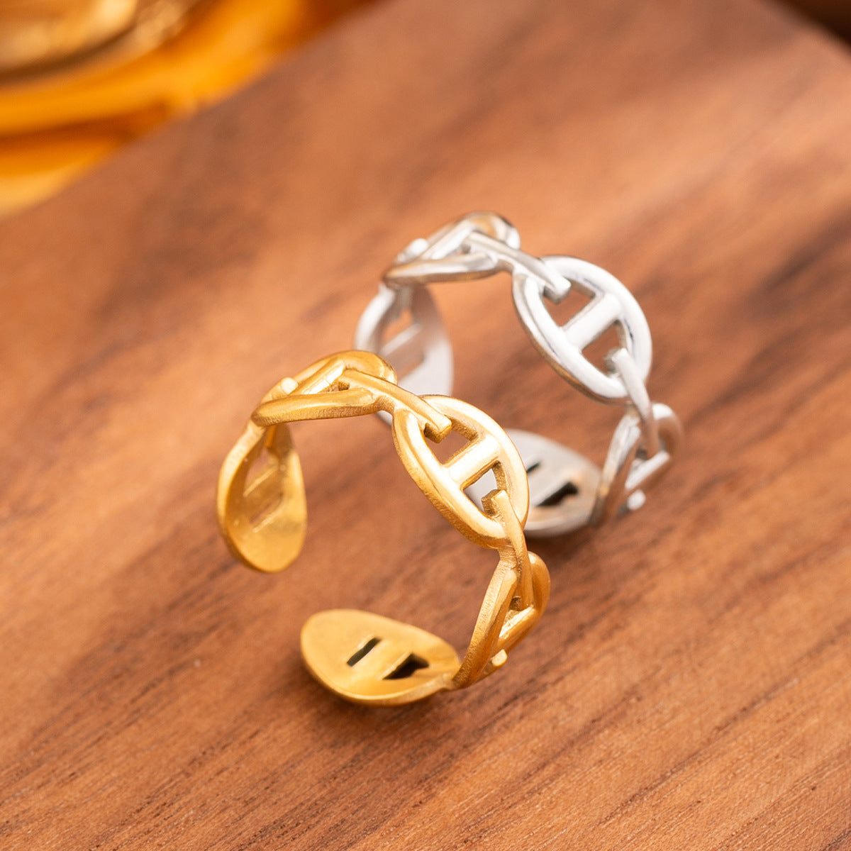 Pig Nose Stainless Steel Open Chain Titanium Oval Oil Ring