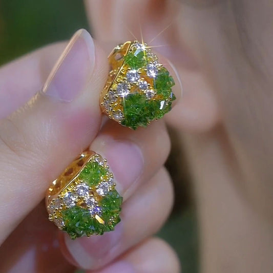 Summer Fresh Green Full Diamond Flower Basket Clip Trendy Niche Ear Buckle