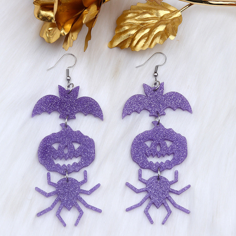 Women's Halloween Exaggerated Long Stitching Bat Pumpkin Spider Earrings