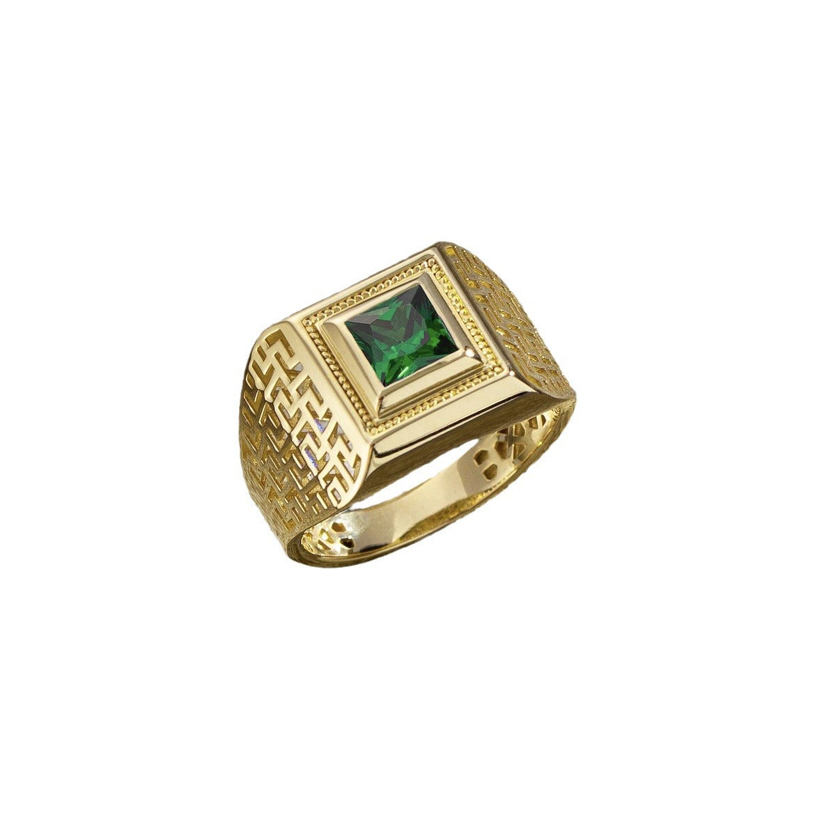 Men's Gold-plated Simple Fashion Square Diamond Green Zircon Rings