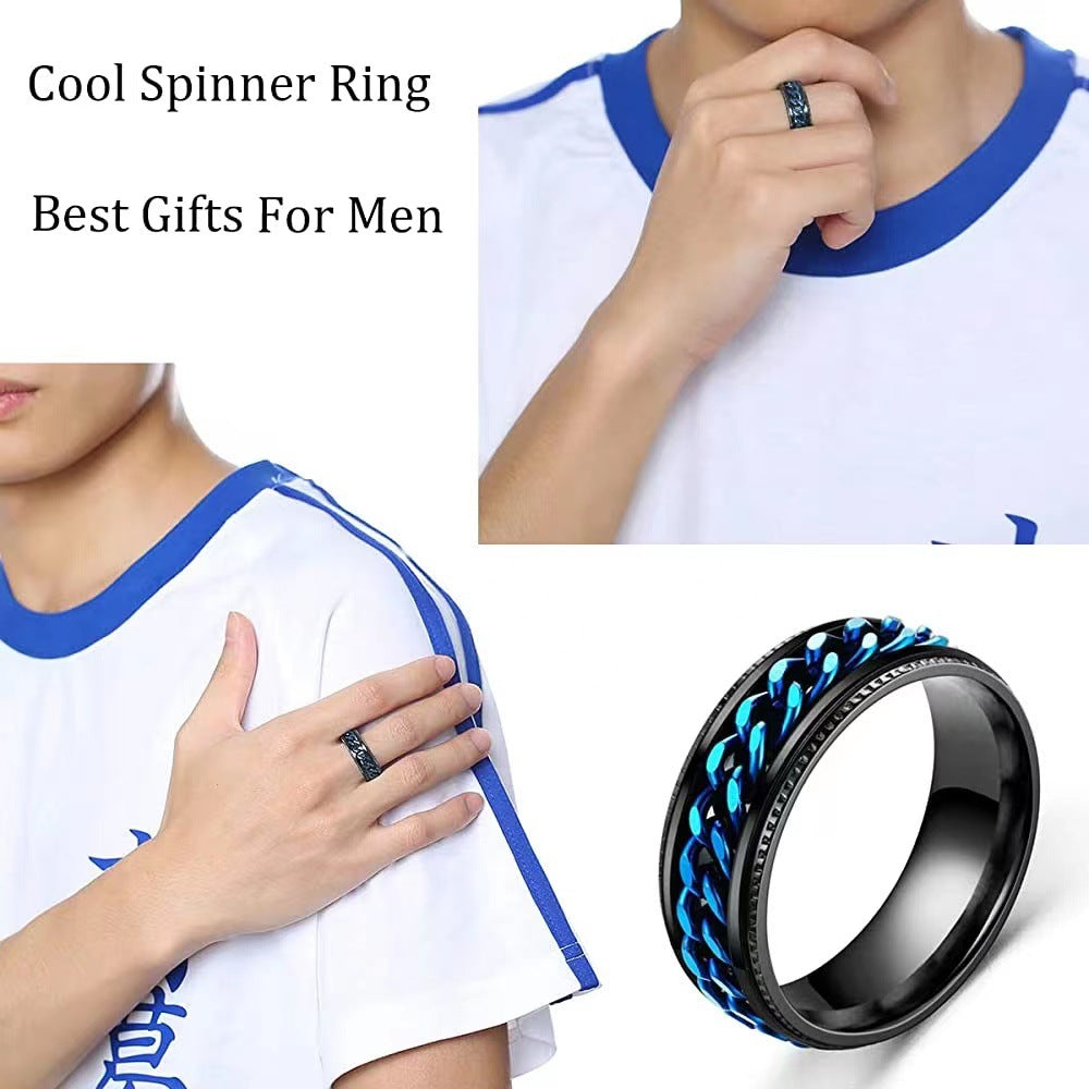 Men's Jewelry Titanium Steel Rotatable Blue Roman Rings